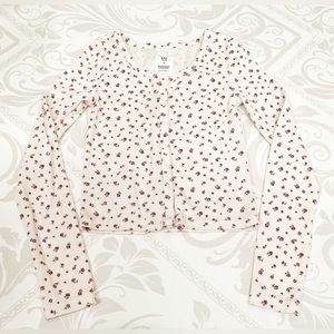Girls Gap White Long Sleeve Crop Top Floral design size 10